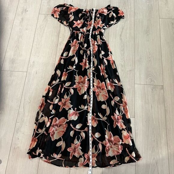 Lulus Infinite Love Black Floral Print Off-the-Shoulder Maxi Dress Sz L - Picture 2 of 12